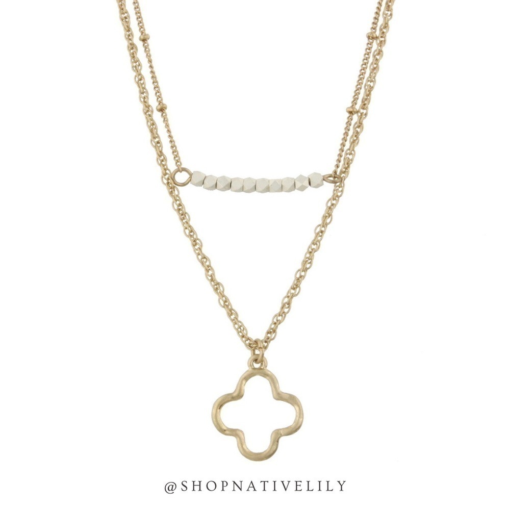 Jane Marie Double Bar Layered Necklace Gold Dainty Chain Charm OS NWT